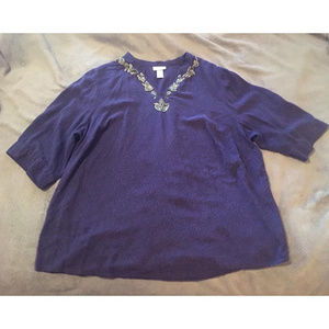 Purple and Black Blouse with Gold Beading